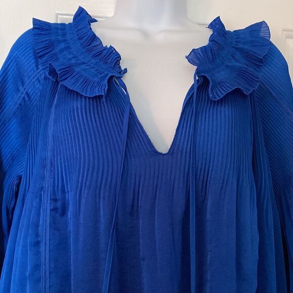 DIANE VON FURSTENBERG VINTAGE PLEATED GEORGETTE BLOUSE ROYAL BLUE 6 - Picture 3 of 11